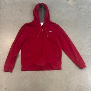 Lacoste Men's Red and Burgundy Hoodie L size